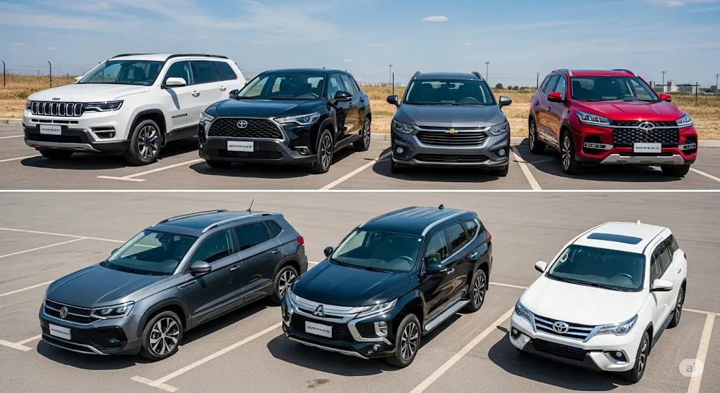2 fileiras de carros comparativos
