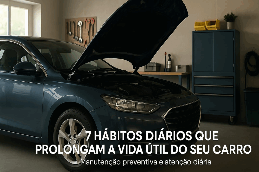 carro moderno em manutenção na garagem com capo levantado