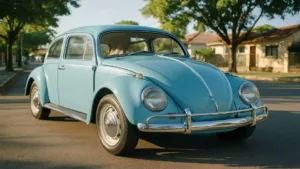 fusca azul num dia de sol