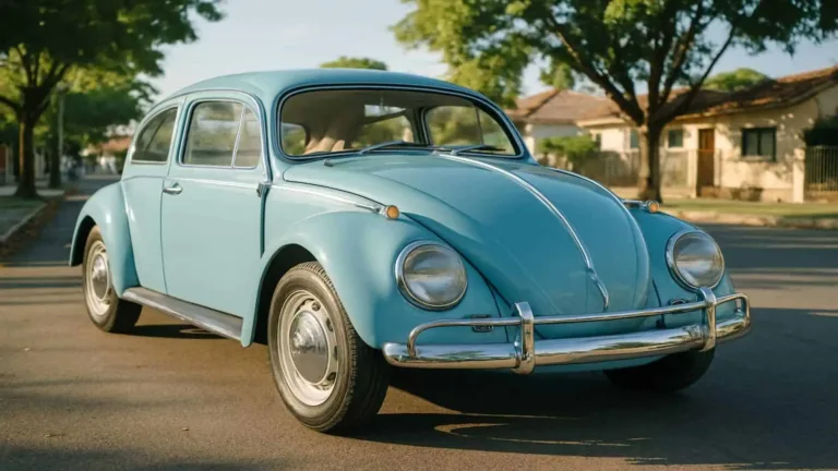 fusca azul num dia de sol