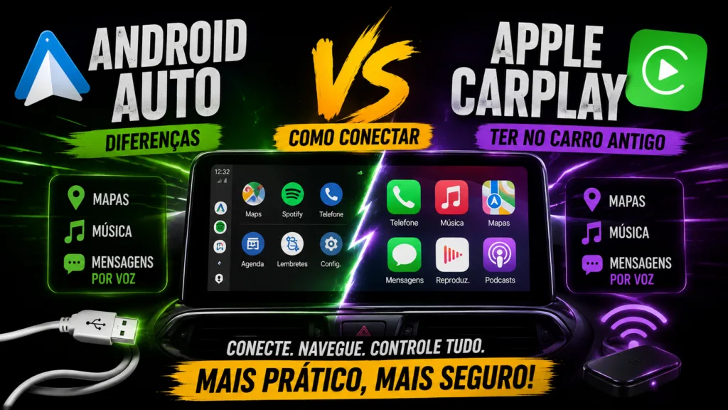 android auto vs apple carplay (diferenças, como conectar, ter em carro antigo?)